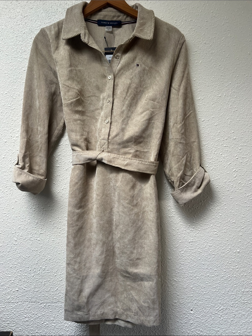 Tommy Hilfiger Light Beige Corduroy Long Sleeve Shirt Dress